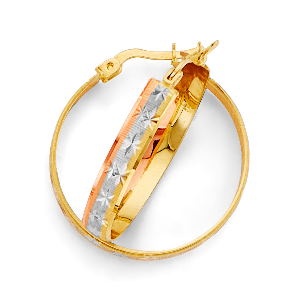14K Yellow White Rose Gold Diamond Cut Hoop Earring