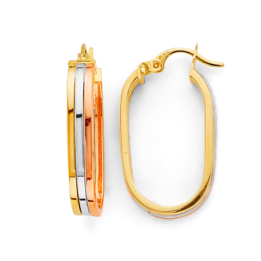 14K Yellow White Rose Gold Line U Shape Earring