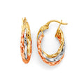 14K Yellow White Rose Gold 3Line Twisted Hoop Earring