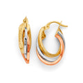 14K Yellow White Rose Gold 3Line Twisted Hoop Earring