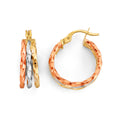 14K Yellow White Rose Gold 3Line Hoop Earring