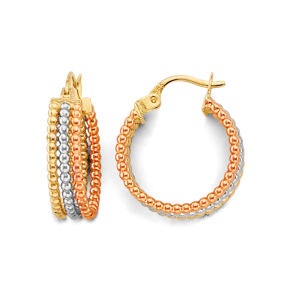 14K Yellow White Rose Gold 3Line Hoop Earring