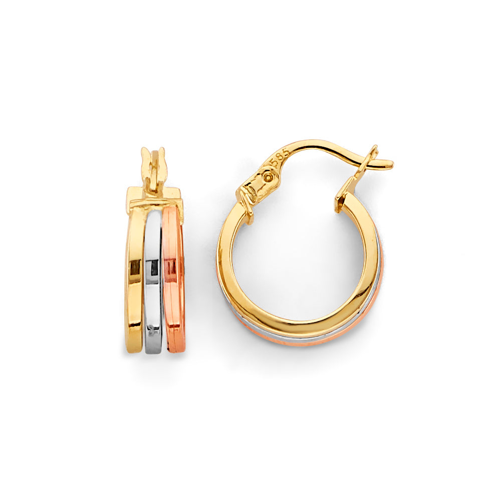 14K Yellow White Rose Gold 3Line Hoop Earring