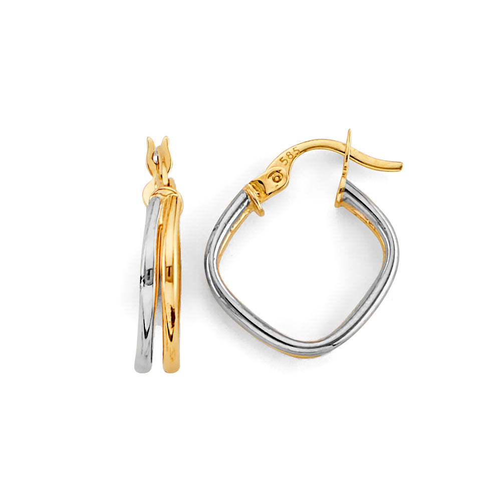 14K Two Tone Gold Two Rows Hoop Earring