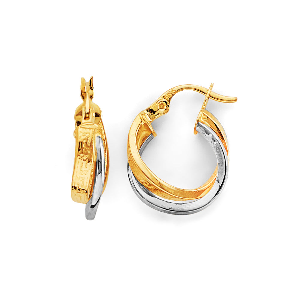 14K Two Tone Gold Two Rows Twisted Hoop Earring