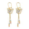 14K Yellow White Rose Gold Hanging Butterfly Earring