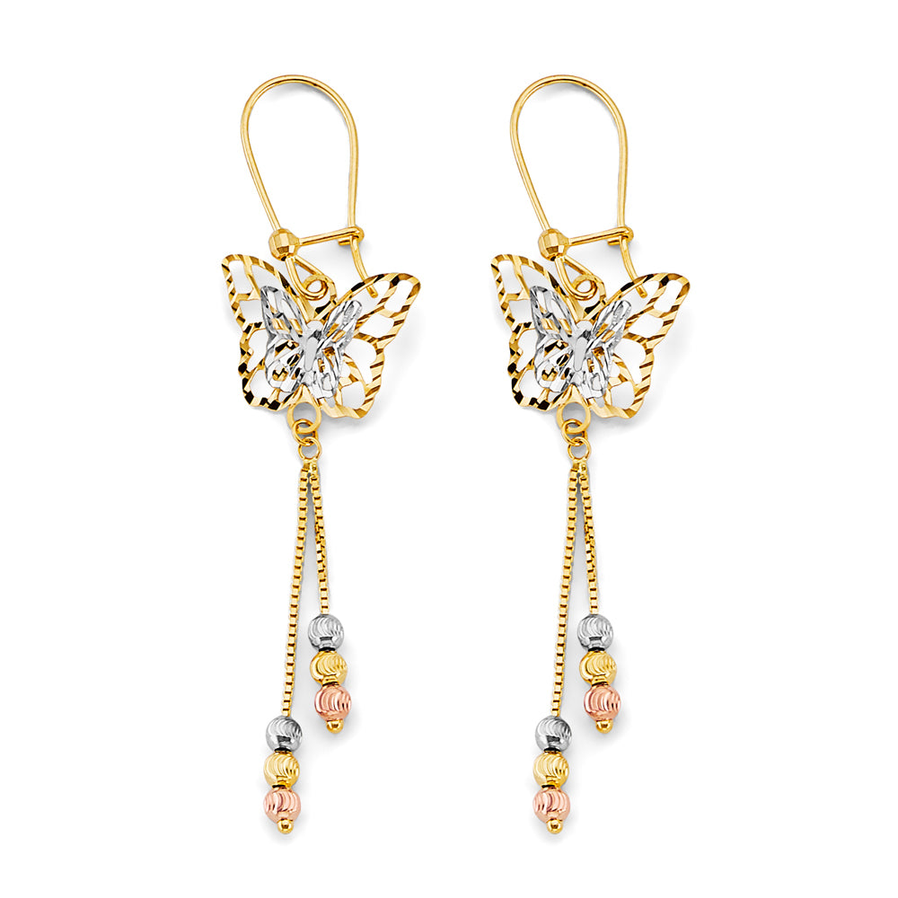 14K Yellow White Rose Gold Hanging Butterfly Earring