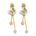 14K Yellow White Rose Gold Hanging Butterfly Earring