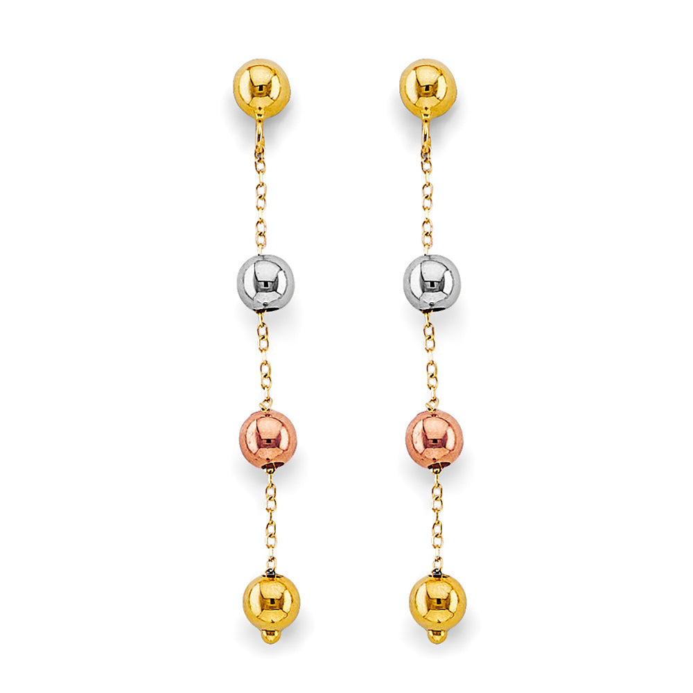14K Yellow White Rose Gold Hanging Ball Earring