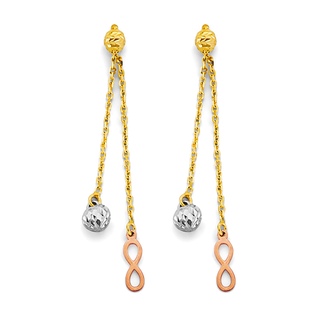 14K Yellow White Rose Gold Hanging Infinity Earring