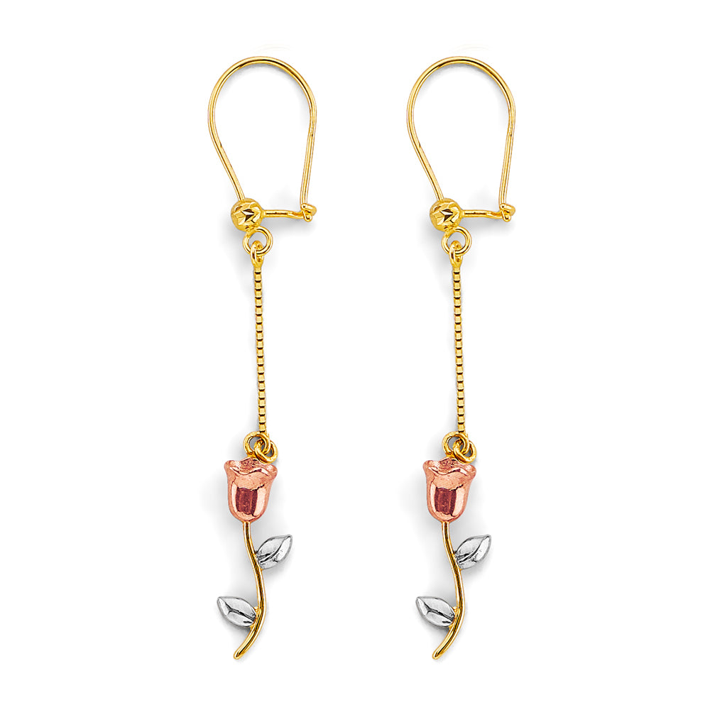 14K Yellow White Rose Gold Hanging Flower Earring