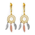 14K Yellow White Rose Gold Dream Catcher Drop Earring