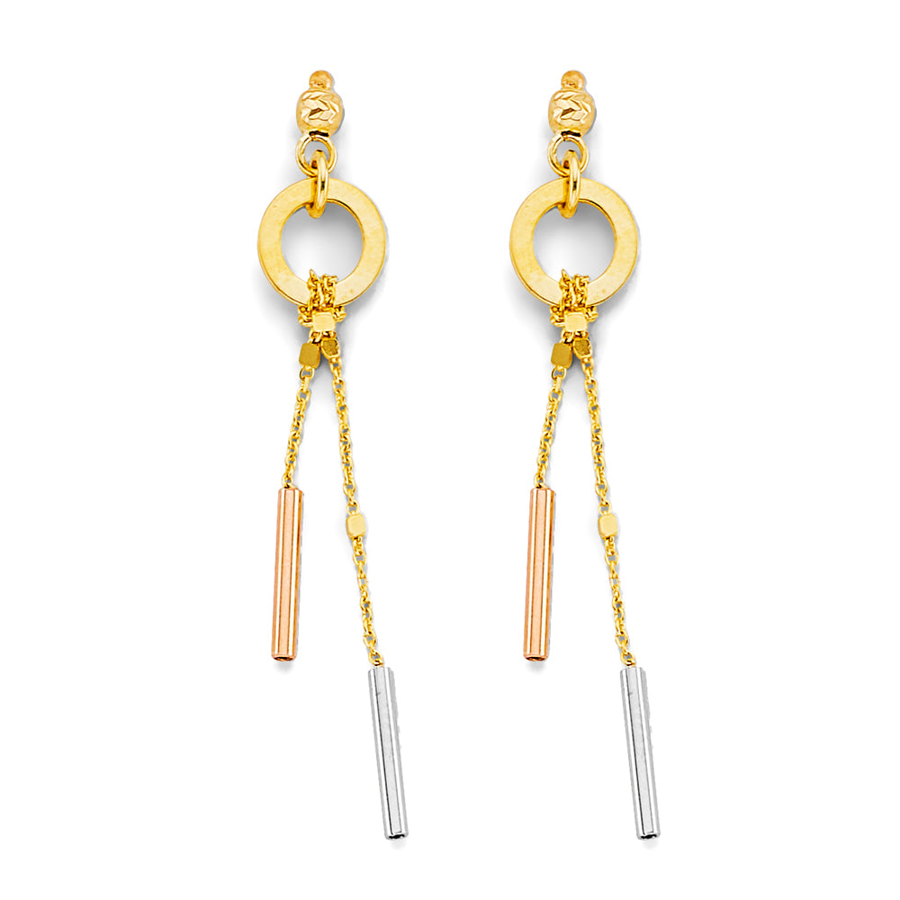 14K Yellow White Rose Gold Hanging Bar Earring
