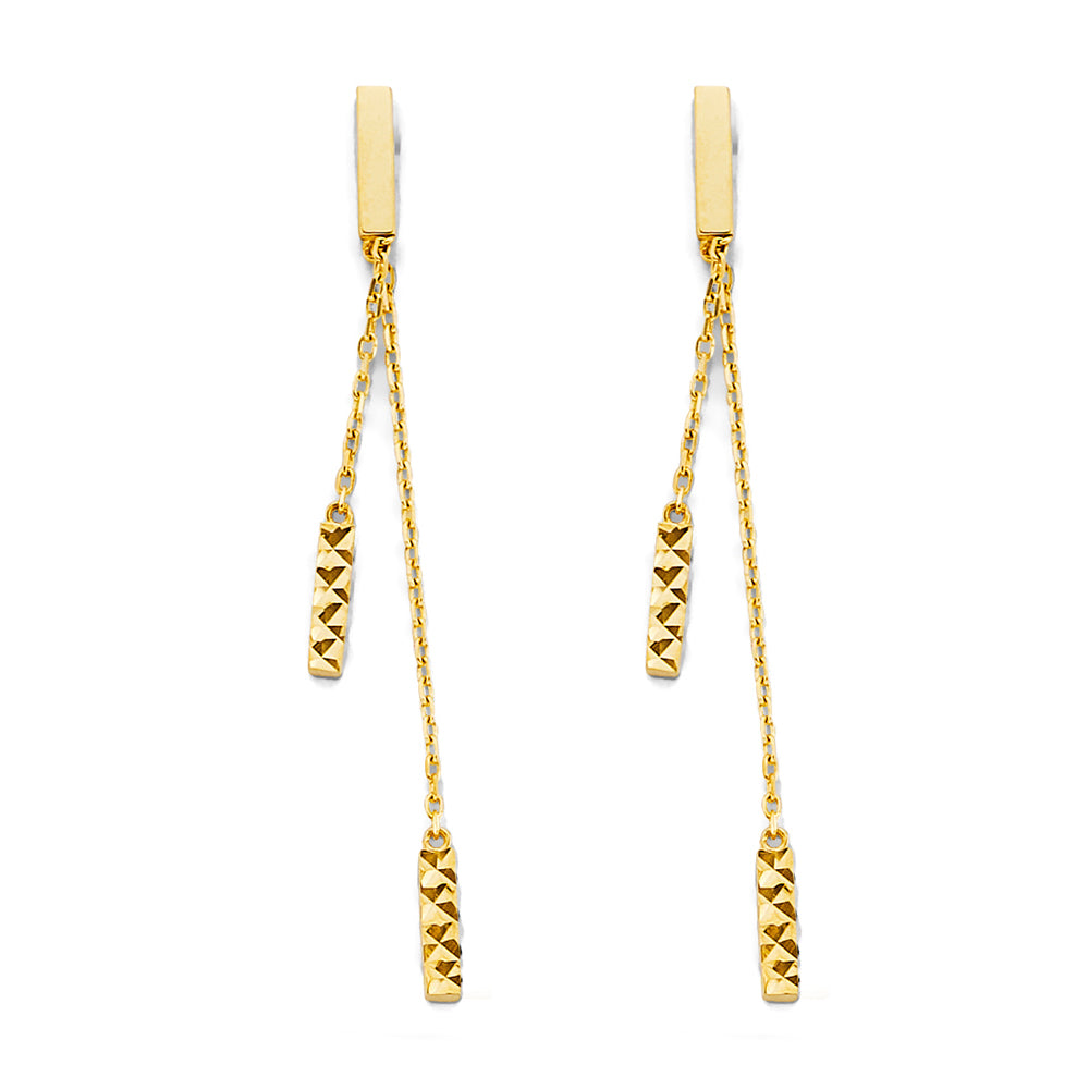 14K Yellow Gold Hanging Diamond Cut Bar Earring
