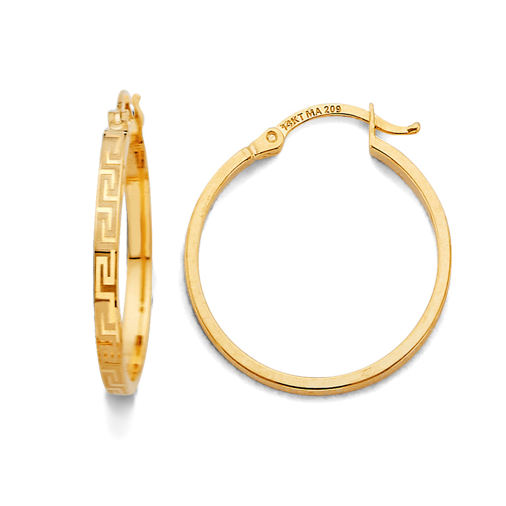 14K Yellow Gold Greek Design Hoop Earring