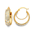 14K Two Tone Gold Greek Design Hoop Earring