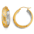 14K Two Tone Gold Satin Star Diamond Cut Hoop Earring