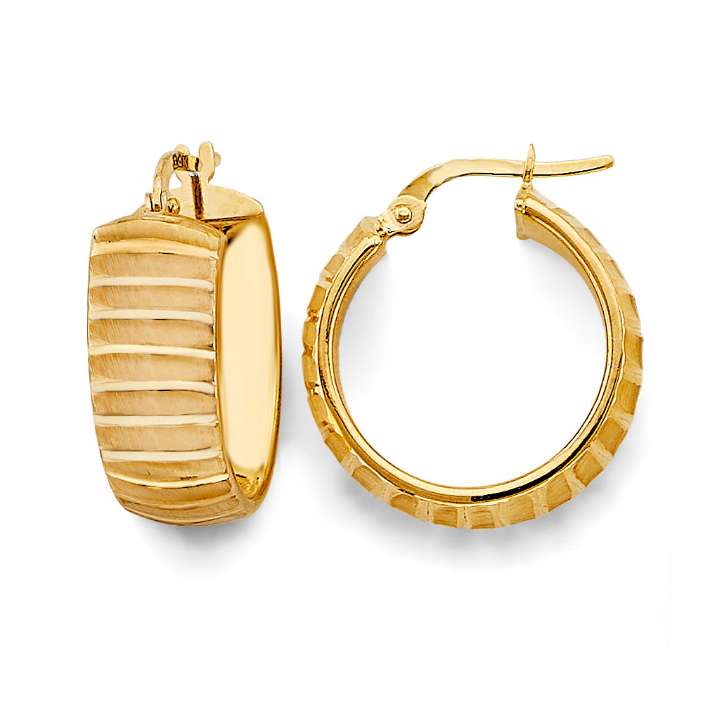 14K Yellow Gold Round Diamond Cut Shiny Hoop Earring