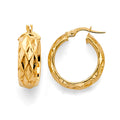 14K Yellow Gold Round Diamond Cut Shiny Hoop Earring