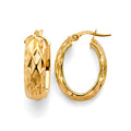 14K Yellow Gold Oval Diamond Cut Shiny Hoop Earring