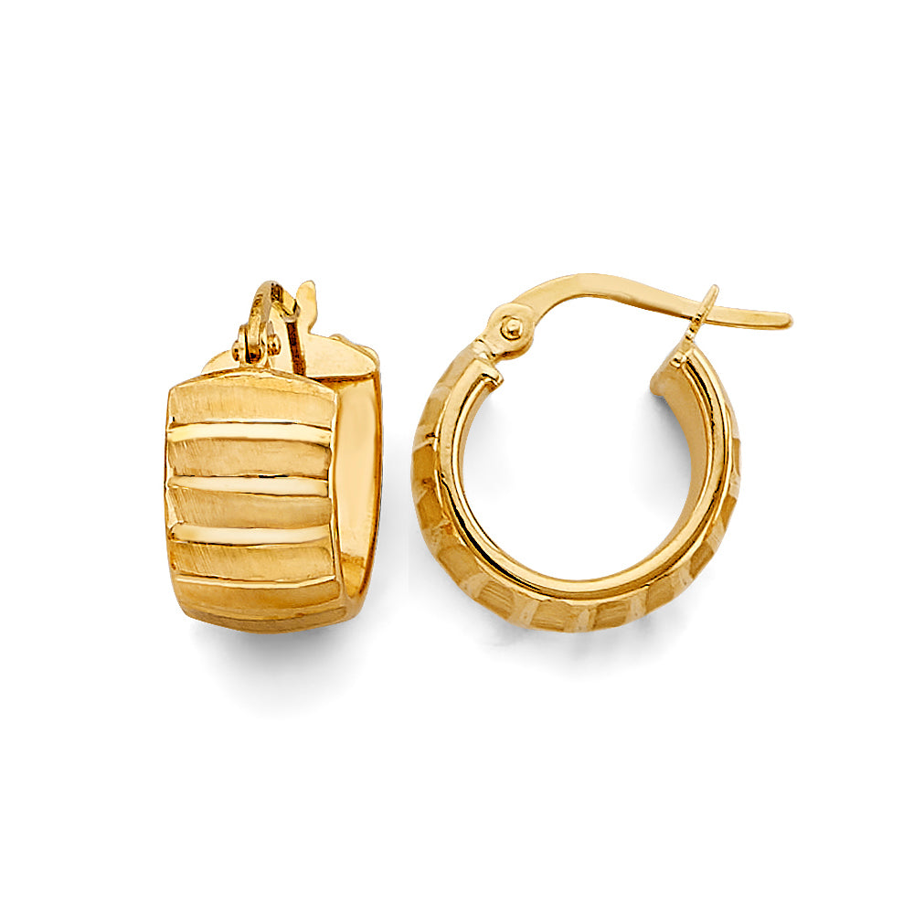 14K Yellow Gold Shiny Diamond Cut Huggies Earring