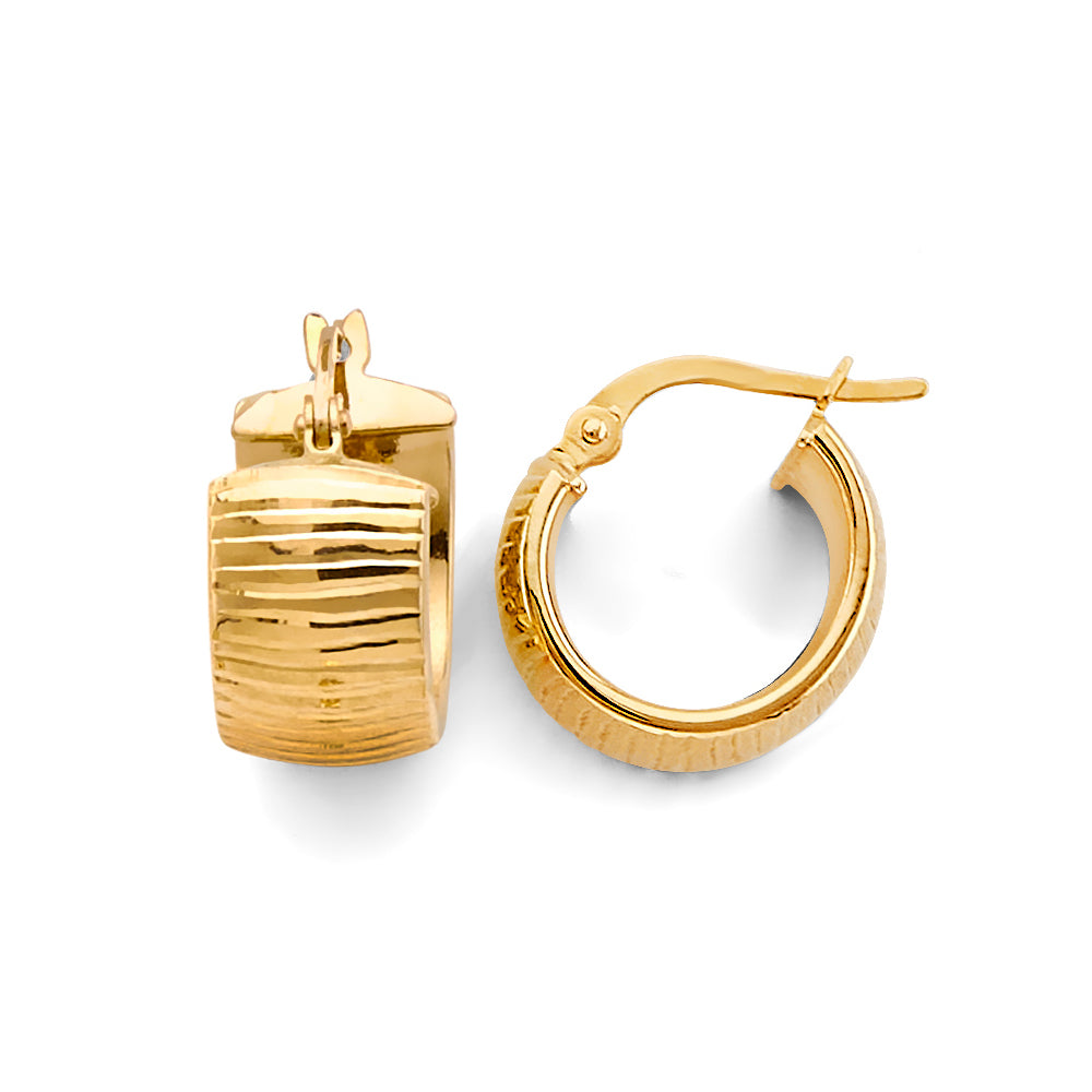 14K Yellow Gold Shiny Diamond Cut Huggies Earring