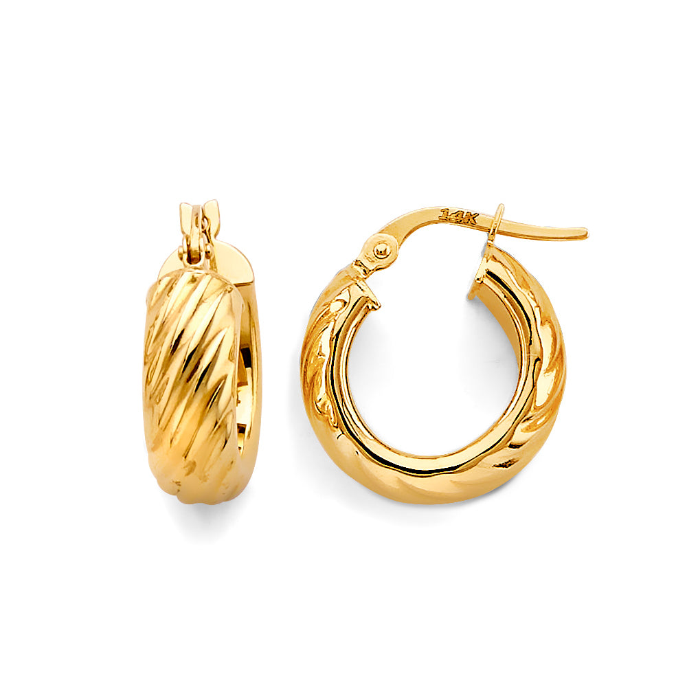 14K Yellow Gold Shiny Diamond Cut Huggies Earring