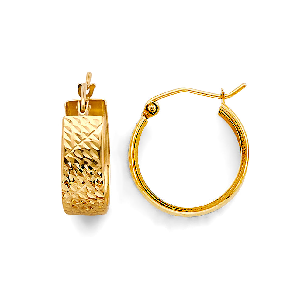 14K Yellow Gold Shiny Diamond Cut Huggies Earring