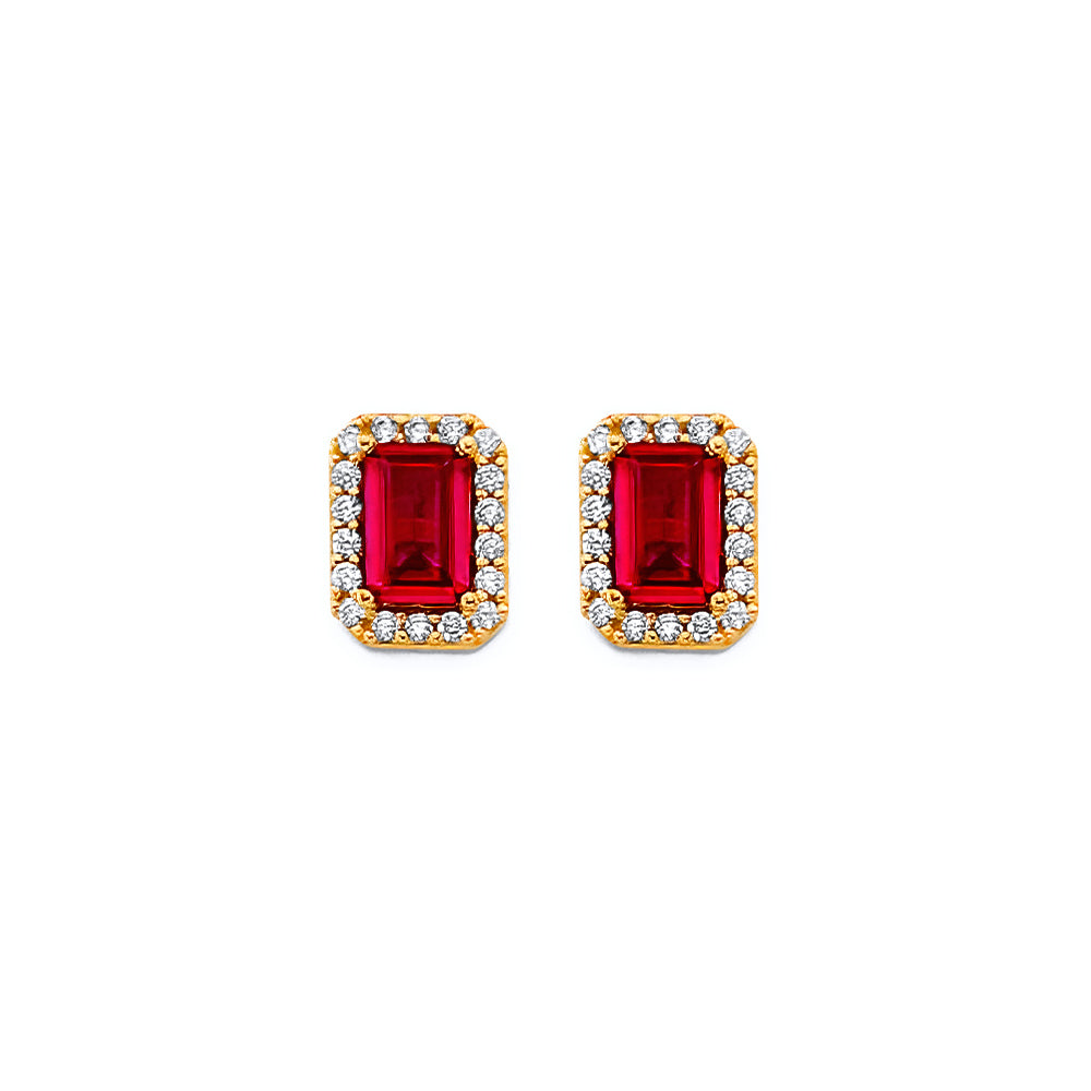 14K Yellow Gold Emerald Cut Red CZ Push Back Ear