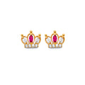 14K Yellow Gold Crown CZ Push Back Earring