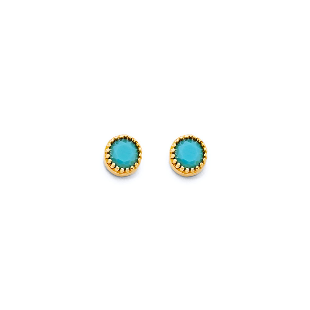 14K Yellow Gold Round Turquoise Push Back Earring