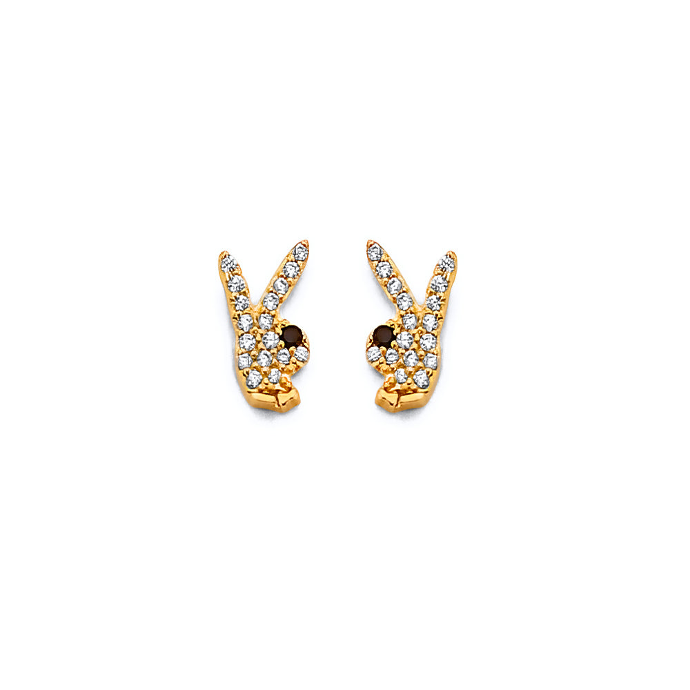 14K Yellow Gold CZ Rabbit Push Back Earring