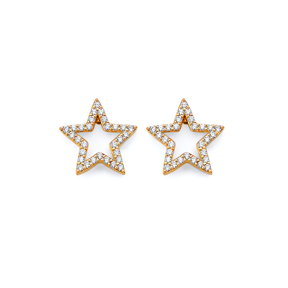 14K Yellow Gold CZ Star Push Back Earring