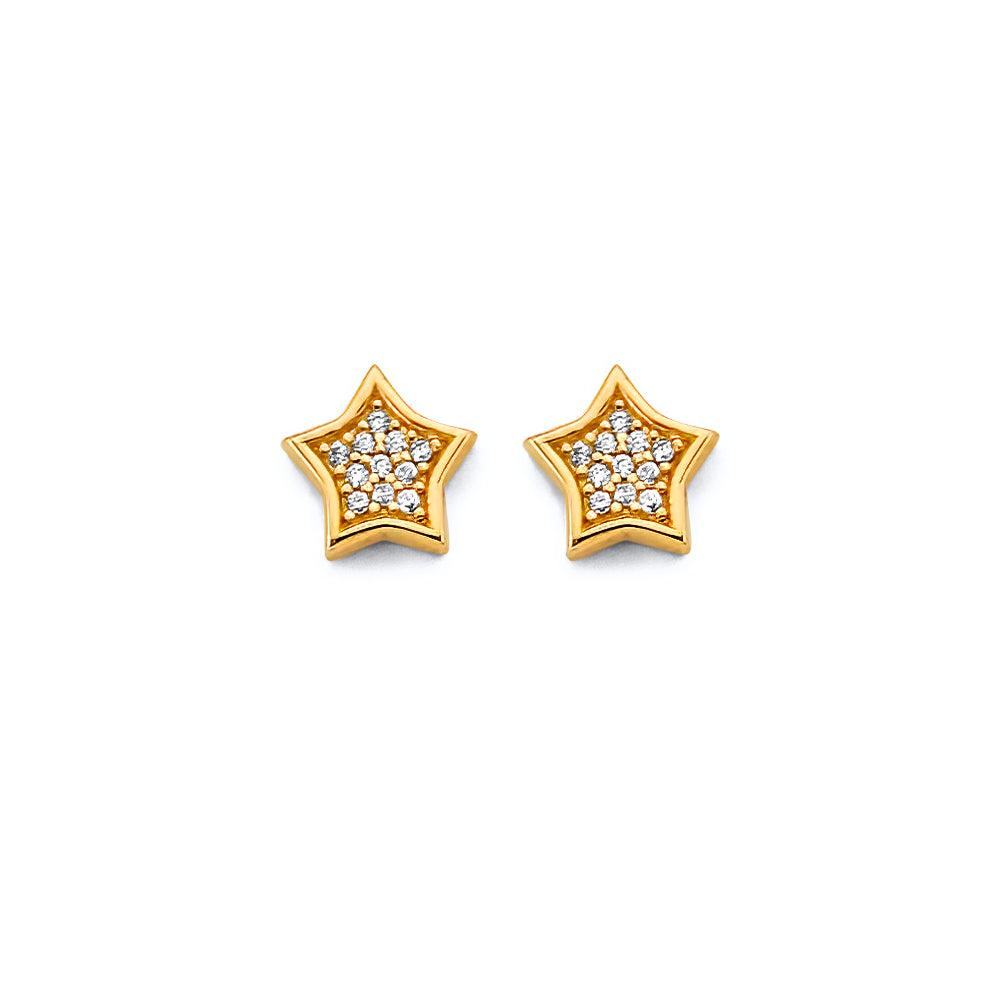 14K Yellow Gold CZ Star Push Back Earring