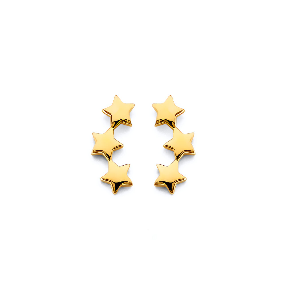 14K Yellow Gold 3 Star Push Back Eariing