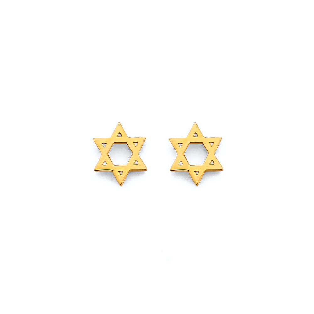 14K Yellow Gold Star Of David Push Back Earring