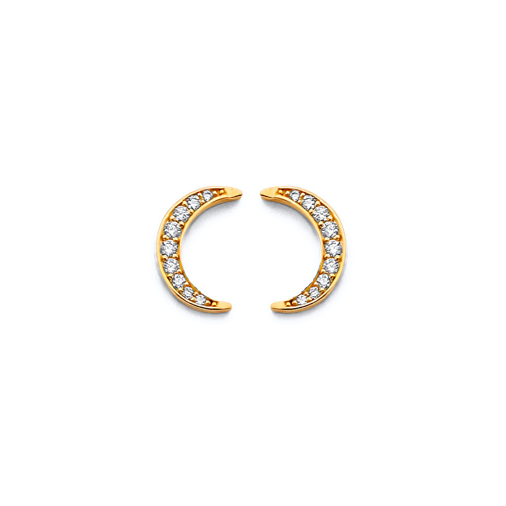 14K Yellow Gold CZ Moon Push Back Earring
