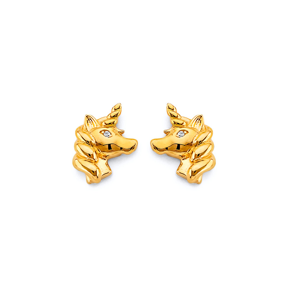 14K Yellow Gold Unicorn Push Back Earring