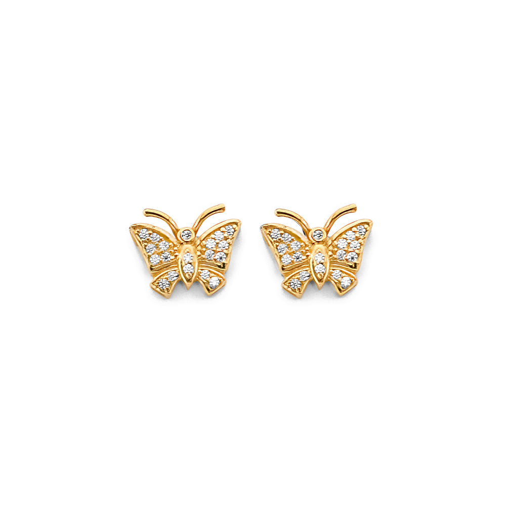 14K Yellow Gold CZ Butterfly Push Back Earring