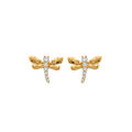 14K Yellow Gold CZ Dragonfly Push Back Earring