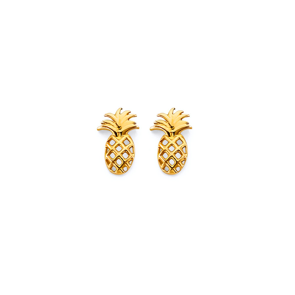 14K Yellow Gold CZ Pineapple Push Back Earring