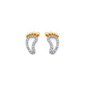 14K Two Tone Gold CZ Foorprints Push Back Earring