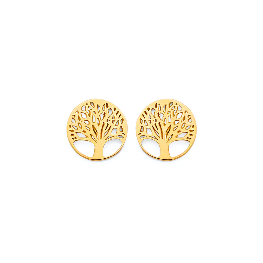 14K Yellow Gold Tree Of Life Push Back Earring