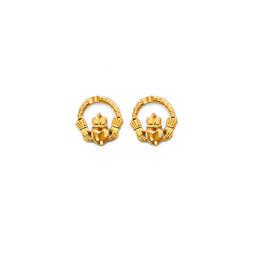14K Yellow Gold Claddagh Push Back Earring