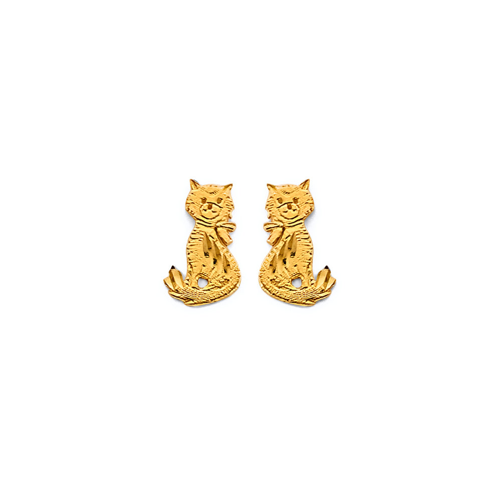 14K Yellow Gold Cat Push Back Earring