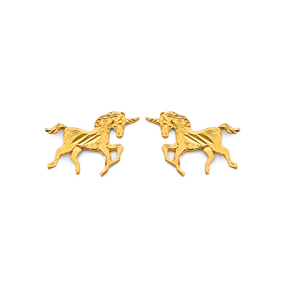 14K Yellow Gold Horse Push Back Earring