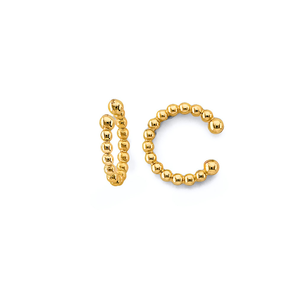 14K Yellow Gold Bead Earrings Cuff (Single Piece)