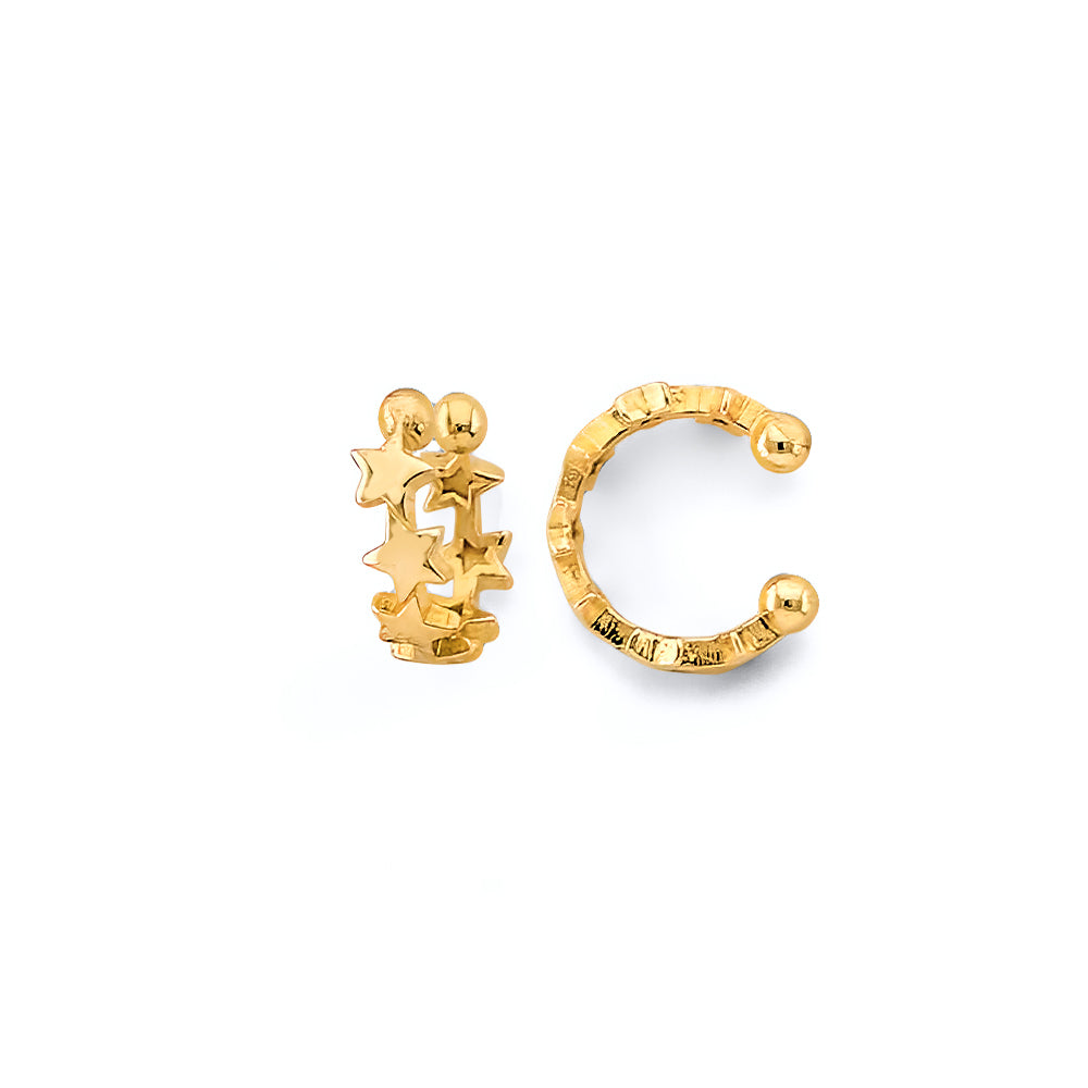 14K Yellow Gold Star Earrings Cuff (Single Piece)