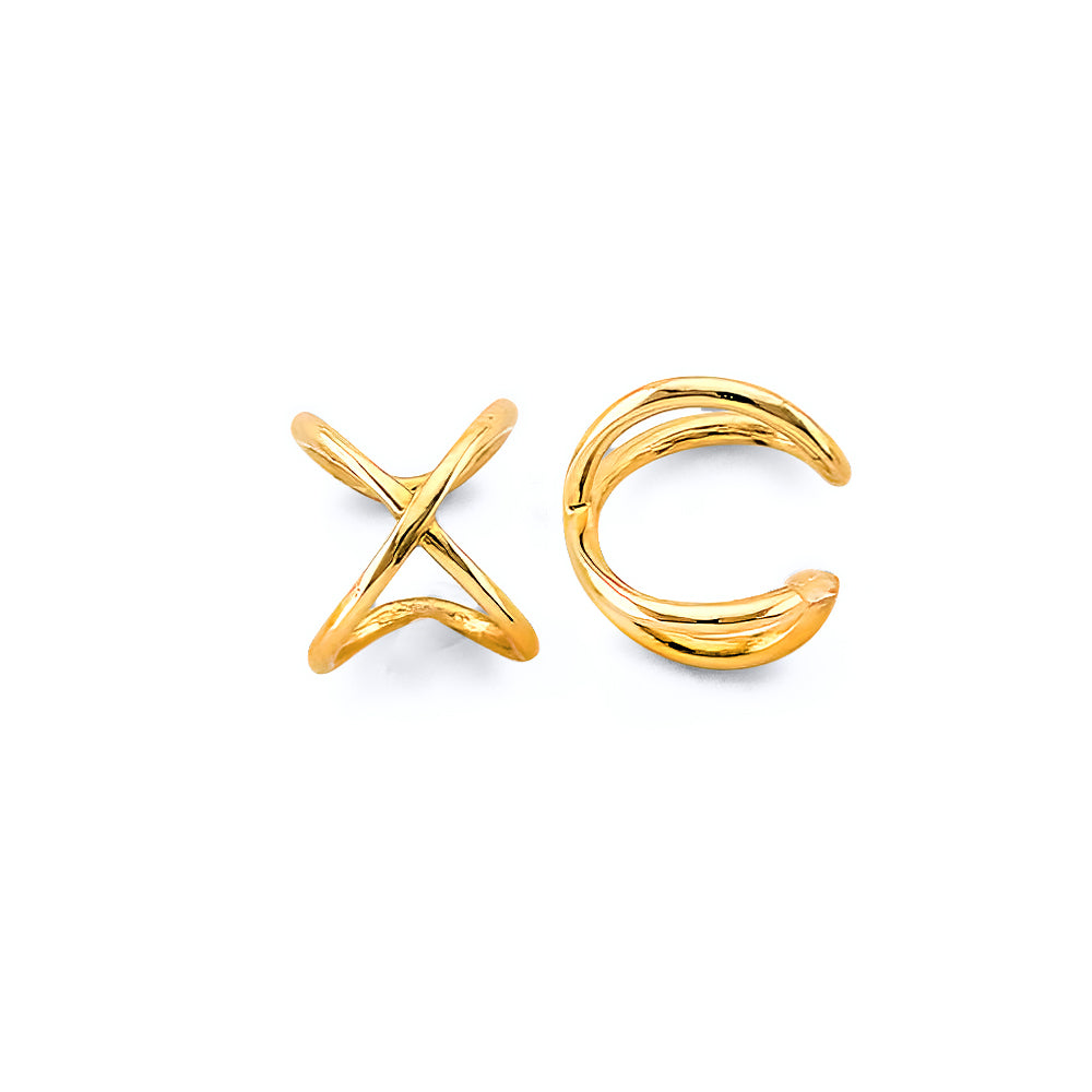 14K Yellow Gold X Earrings Cuff (Single Piece)