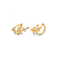 14K Yellow Gold CZ Leaf Earrings Cuff (Single Piece)